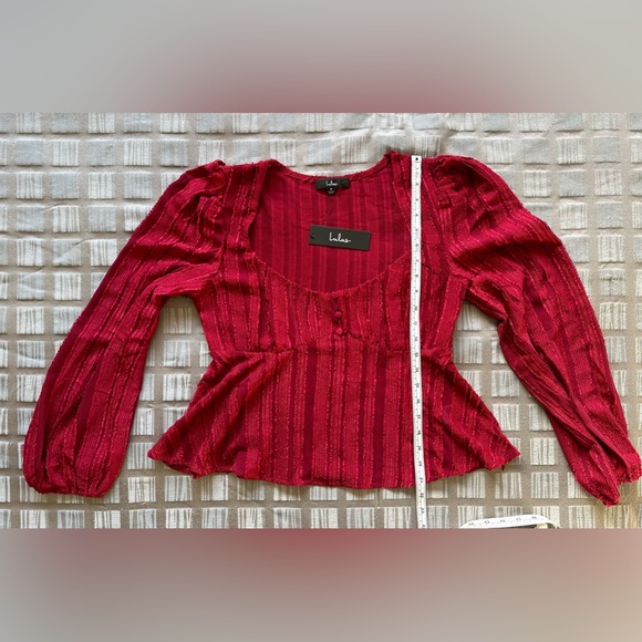 👗Lulu’s Spread the Cheer Wine Red Textured Square Neck Long Sleeve Top, size M - Picture 9 of 10